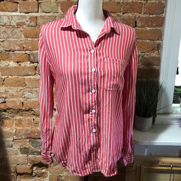 BEACHLUNCHLOUNGE BUTTON DOWN TOP WOMENS SMALL STRIPED LONG SLEEVE RAYON - Picture 1 of 7